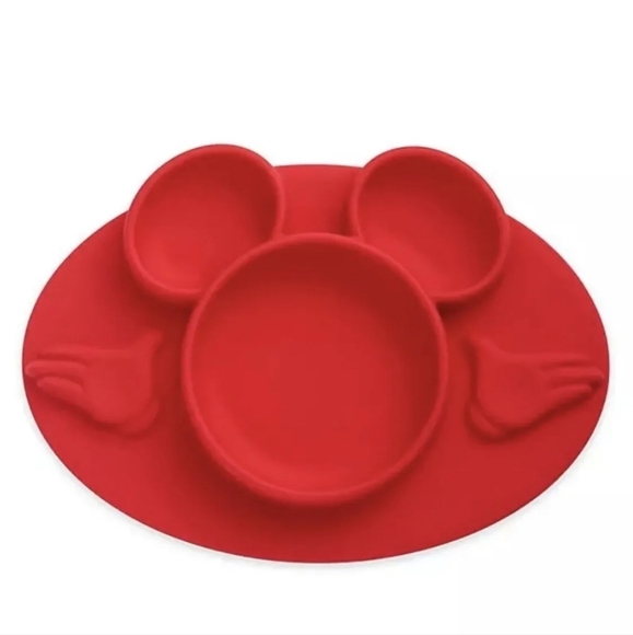 Disney The First Years Mickey Mouse Silicone Sectioned Plate & Placemat Red - Picture 1 of 9